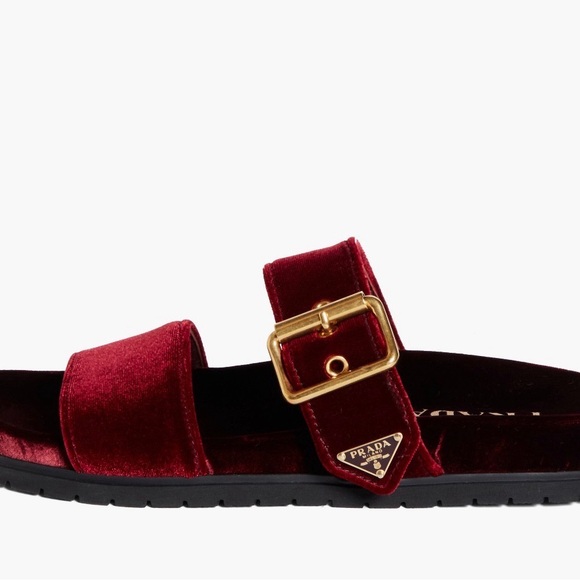 Prada Shoes - NEW Prada Burgundy Velvet Slide Sandals
